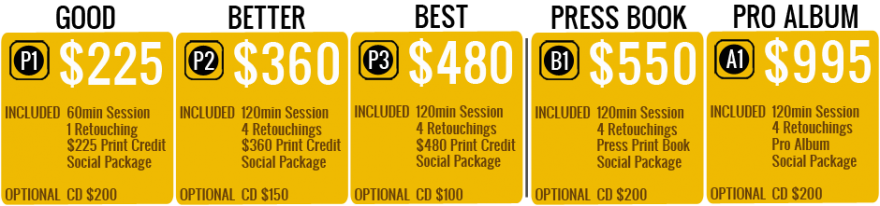 Photography Portrait Package Price List