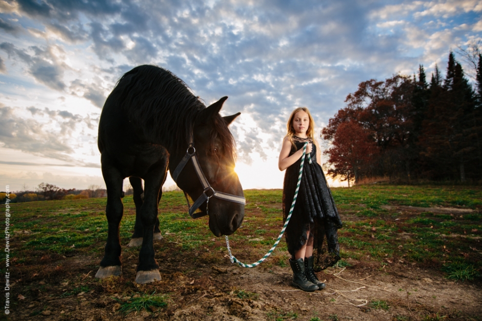 Teslyn - Girl Leading Horse in Field at Sunset