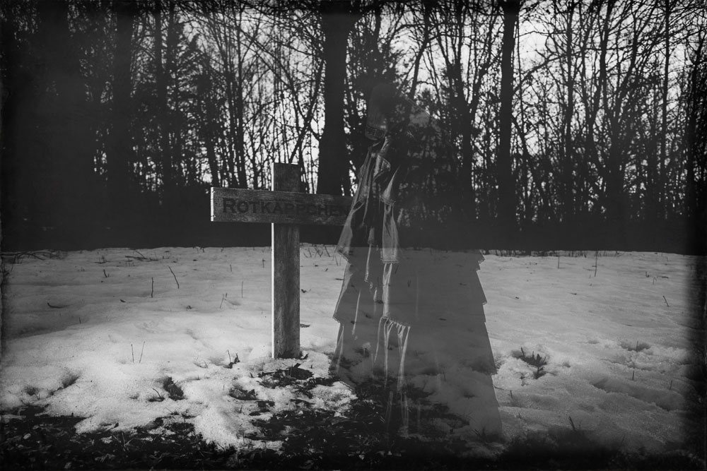 Red Riding Hood Ghostly Looking Over Her Own Grave