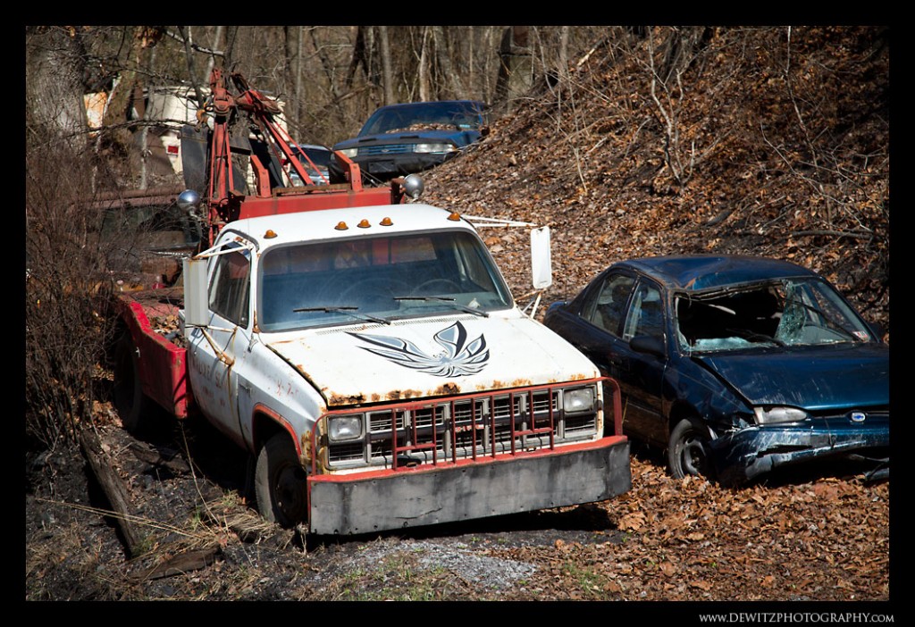 Junk Yard Tow Truck with a Firebird on the Hood Dewitz Photography