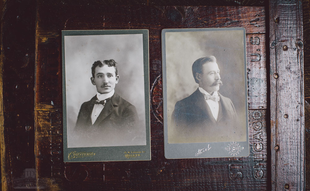 Male Vintage Portraits on Red Wooden Box