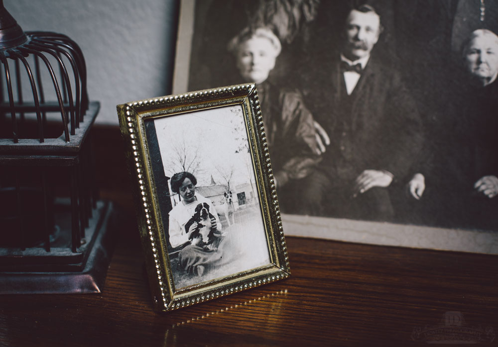 Small Vintage Photo of Woman Holding Boxer Dog