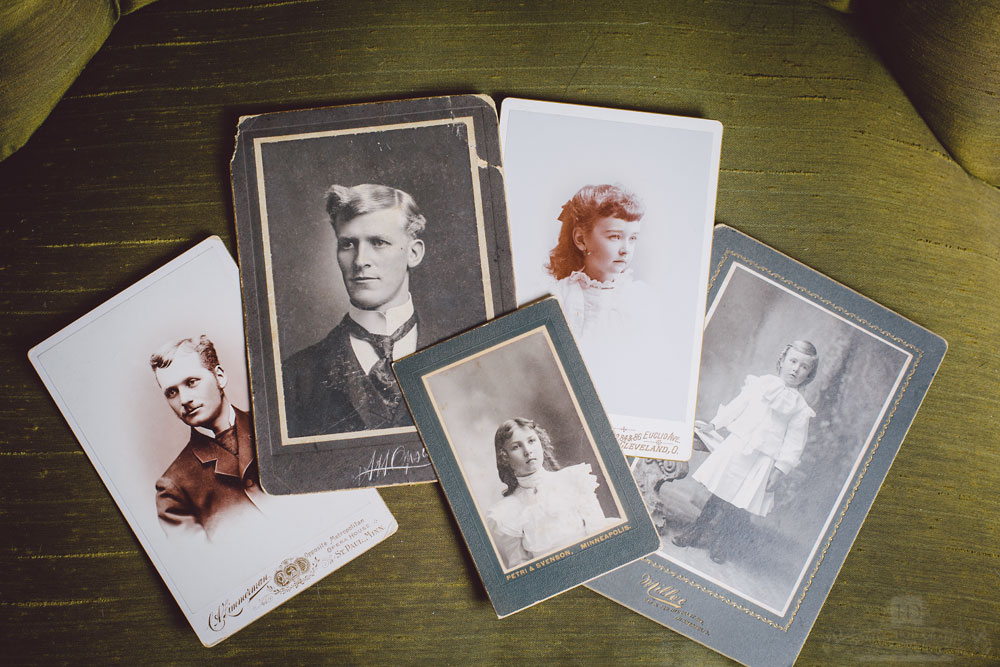 Vintage Cabinet Card Portraits on Green Chair