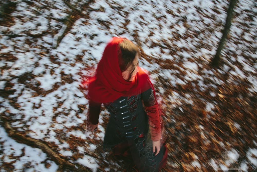 Looking Down on Red Riding Hood Looking Behind Her