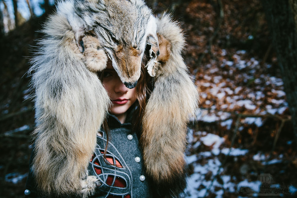 Red Riding Hood with Wolf Head on Her Head