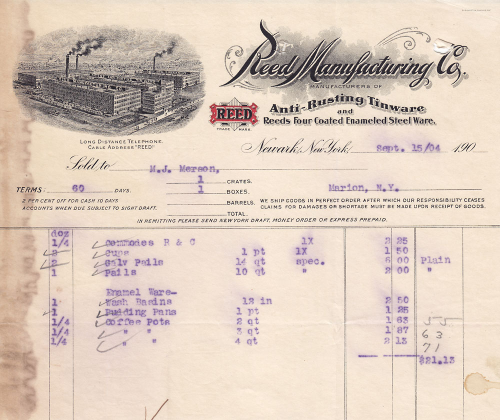 letterhead reed manufacturing co newark new york