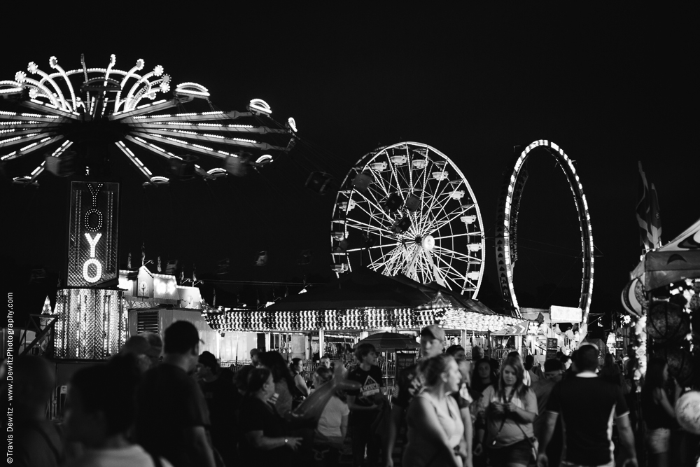 Northern Wisconsin State Fair Rides and Crowd at Night