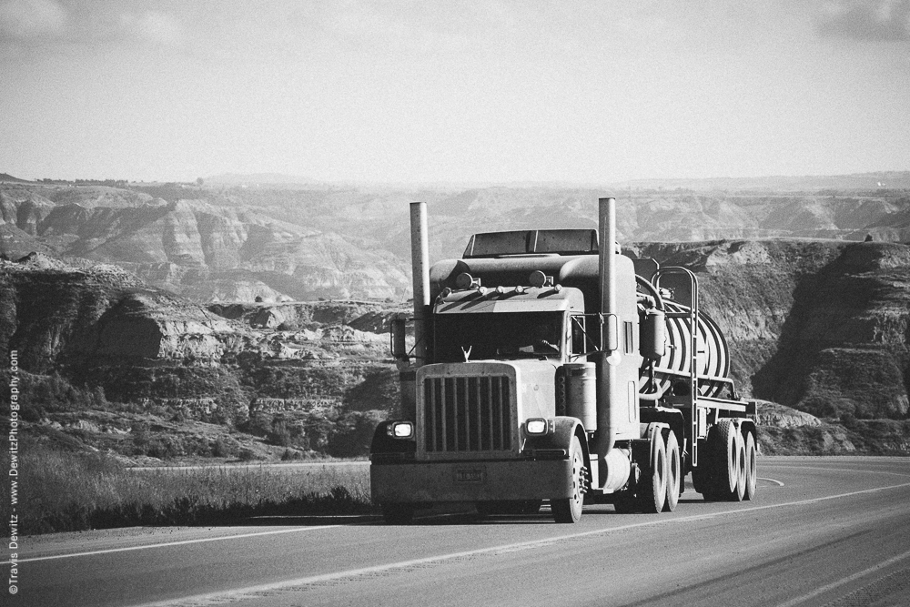 Crude Oil Truck Climbing Out of the Badlands