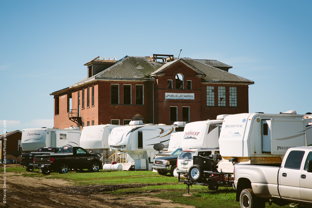 Oil Workers Camped Outside Abandoned School - Ross, ND