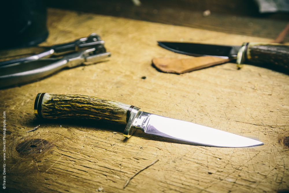 Custom Knife on Wooden Bench