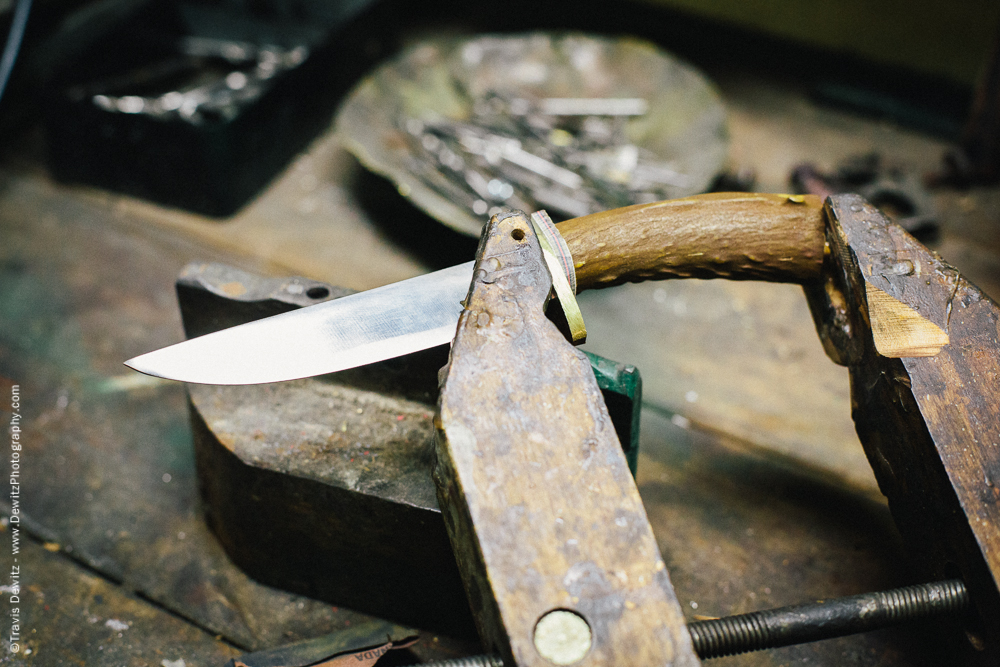 Hunting Knife Antler Handle in Clamp