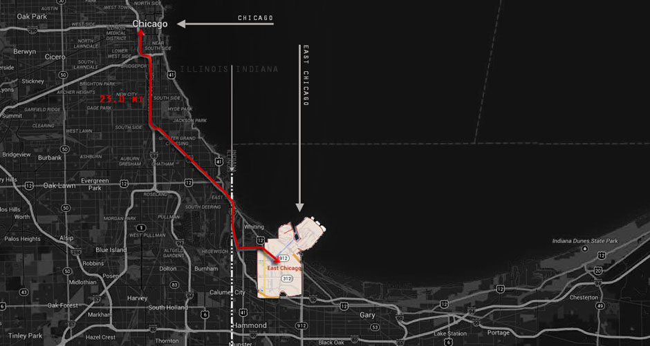 Map of East Chicago Indiana BW Inverse