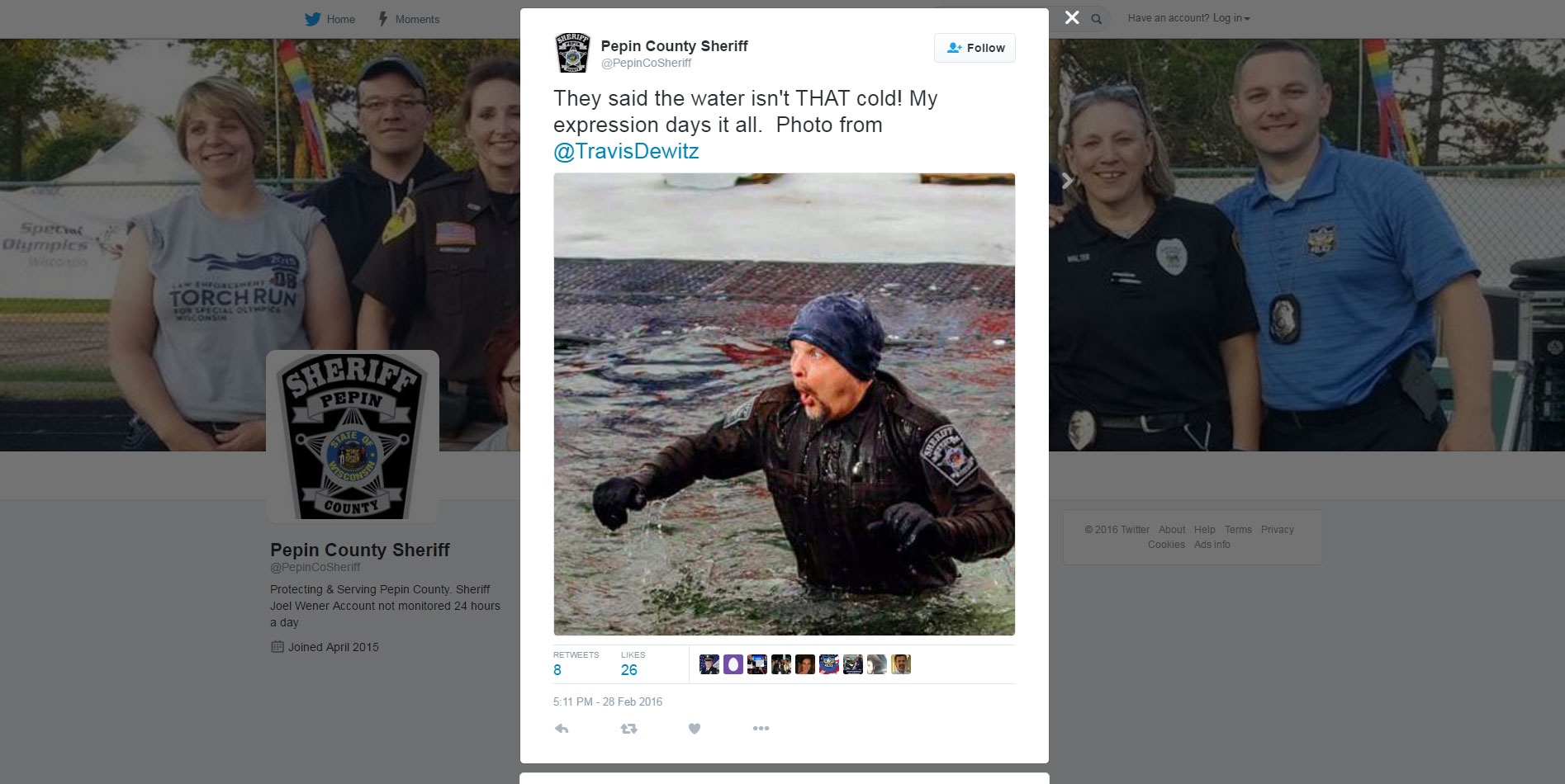 Pepin County Sheriff Twitter Polar Plunge Tweet